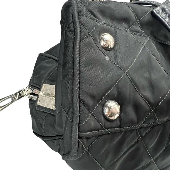Prada Tessuto Impuntu Shoulder Bag Black Quilted Nylon Chain Leather Strap - Picture 14 of 16